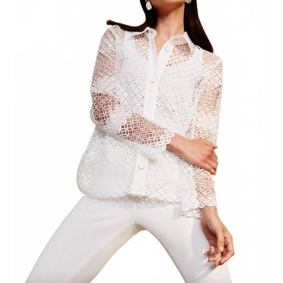 NEW MARC CAIN andalusian breeze knit shirt blouse in off-white